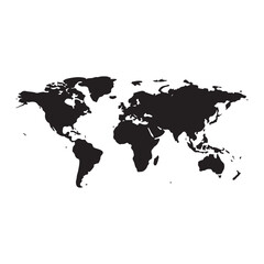 World map illustration on a black background showing global continents and countries