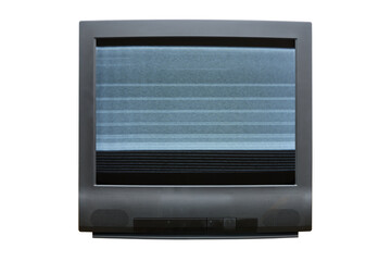 Vintage television with noise on the screen. Isolated on a white background.