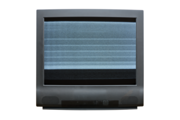 Vintage television with noise on the screen. Isolated on a white background.