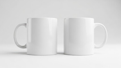 Obraz premium Two blank white mugs side by side with a clean white background, perfect for mockups