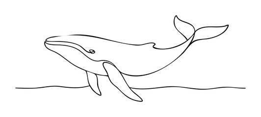 Obraz premium A single line captures a whales elegant motion in ocean waves, suitable for sea life themes and conservation messaging.