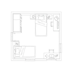 Top Down Floor Plan of a Two Bedroom Apartment Layout