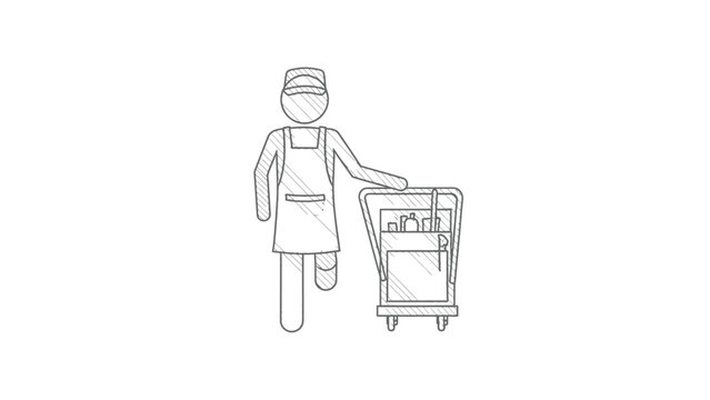 Sketch of a person with a cleaning cart housekeeping