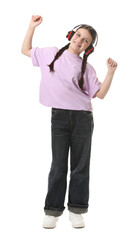 Cute girl in headphones on white background