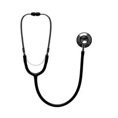 A classic medical stethoscope as a perfect black and white silhouette icon isolated on a white background with copy space. Concept of medical diagnostics and precision