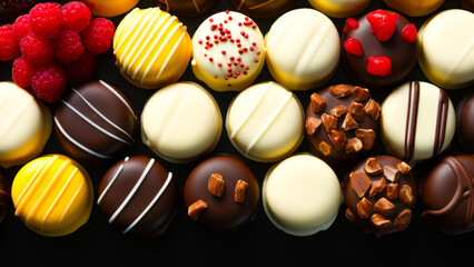 Obraz premium Delicious Assorted Chocolates and Berries Perfect for Celebrating Love on Valentine's Day