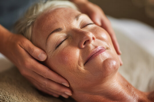 Woman receiving a facial massage in a spa setting during a wellness treatment session