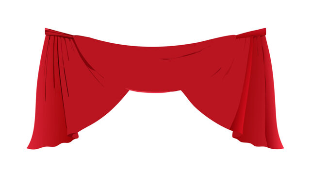 Elegant red fabric curtain or valance hanging gracefully in a swag shape, a realistic 3D illustration isolated on a clean white background for design