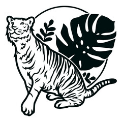 Tiger looking up plants stroke