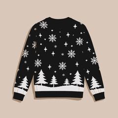 Traditional black christmas sweater with white snowflake design