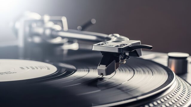 Turntable with black record and headshell