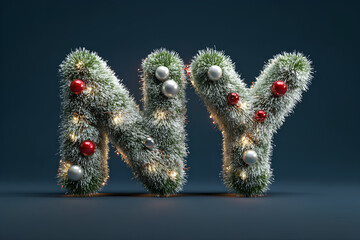 NY Christmas Letters Made of Pine Branches &ndash; New Year Holiday Typography