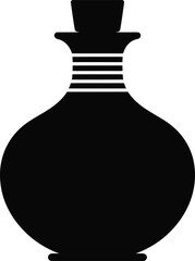 Black silhouette of a decorative bottle with stopper on white