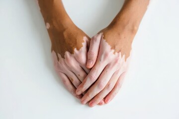 Hands with vitiligo showing diverse skin tones and textures