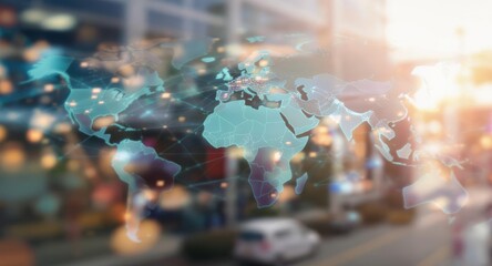 Globalization concept displaying world map global network connecting cities