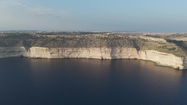Aerial Sunset View of the Dingli Cliffs in Malta with Dramatic Limestone Coastline &ndash; 4K Drone Footage