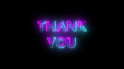 Glowing neon THANK YOU, text icon animation on black background. neon font letter word banner sign clip art poster template signboard. - Powered by Adobe