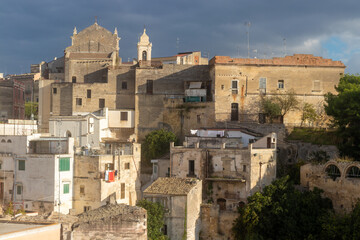 Gravina in Puglia, Italy, a foreshortening of the historic centre at sunset