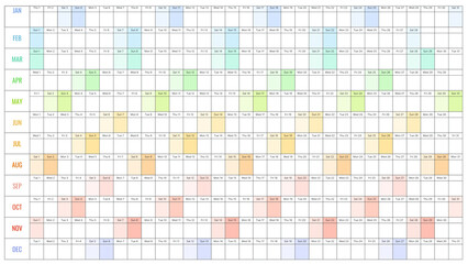Year 2026 Annual Calendar Grid