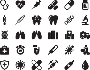 Medical Icons Set Solid Style With White Background illustration