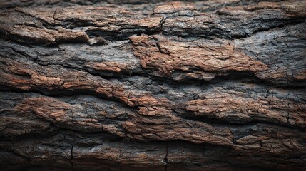 Rough tree bark texture with deep cracks and layered wooden surface, detailed natural close-up featuring dark and earthy tones for organic backgrounds and design use
