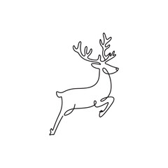 Continuous Line Drawing of Leaping Deer or Reindeer