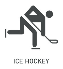 Ice Hockey icon, label, badge, logo template. Hockey sticks, cues with puck isolated on white background. Vector illustration. Games and sport
