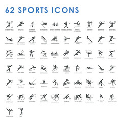 Fototapeta premium Sports icons. Vector isolated pictograms on white background with the names of sports disciplines.
