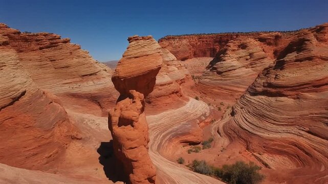 Drone View Of Desert Canyon With Layered Red Rock Formations, Geological Wonder, Arid Landscape, Nat