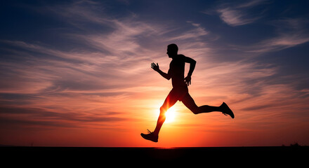 Silhouette of a Runner Sprinting at Sunset Embracing Fitness and Determination