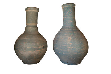 Two old ceramic vases in light blue colour