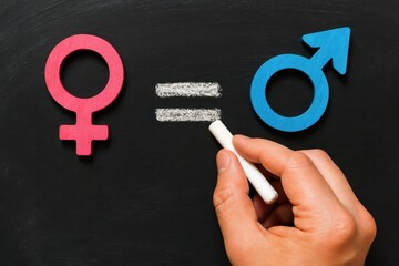 Conceptual representation of gender equality, featuring male and female symbols and equality sign, emphasizing the importance of equal rights and opportunities for all genders.