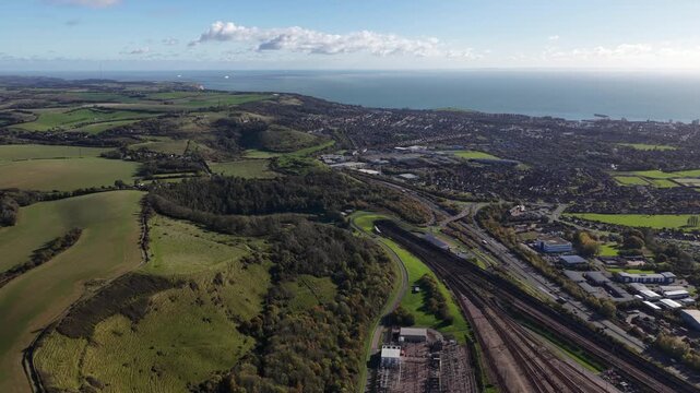 Channel Tunnel Train Entrance Top-Down Aerial View.