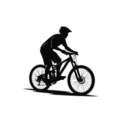 Naklejka premium silhouette of a man riding a bicycle vector silhouette on a white background.
