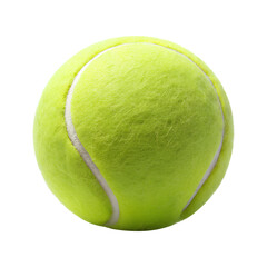 Bright yellow tennis ball close up isolated on transparent background