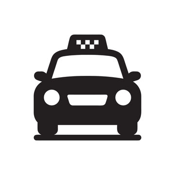 Black and white taxi car icon front view simple transport silhouette vector illustration