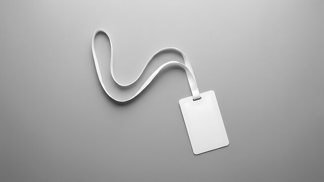 Blank white lanyard and identification card mockup on gray background