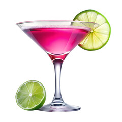 Cosmopolitan cocktail with lime garnish isolated on transparent background