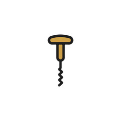 Minimal corkscrew icon with charcoal outline and gold hatching, design concept