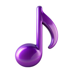 Purple music note glossy render isolated on transparent background