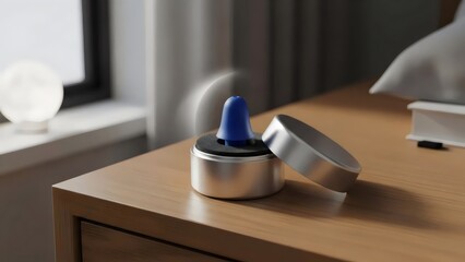Durable steel case with silicone earplug close-up for noise reduction and quiet bedtime recovery inspiration