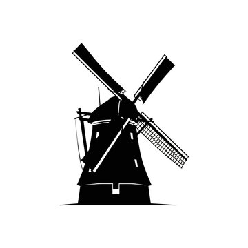windmill vector illustration of a traditional dutch windmill with four blades rotating isolated on white background