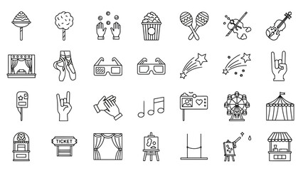 Set of line art icons representing graphic design tool concept