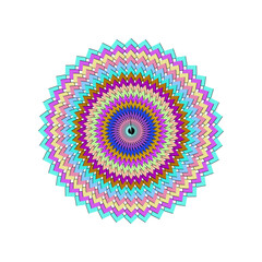 Vibrant Circular Abstract with Zigzag Patterns and Concentric Rings.