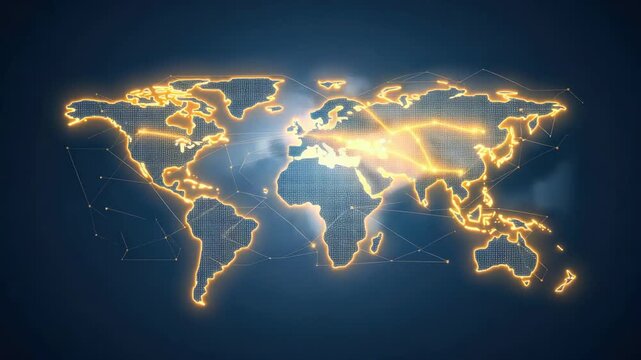 View a global map showcasing connections illuminated across countries and regions with changing details during various points in time