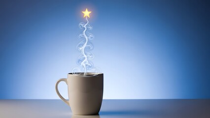 Warm Coffee Cup with Magical Sparkling Steam