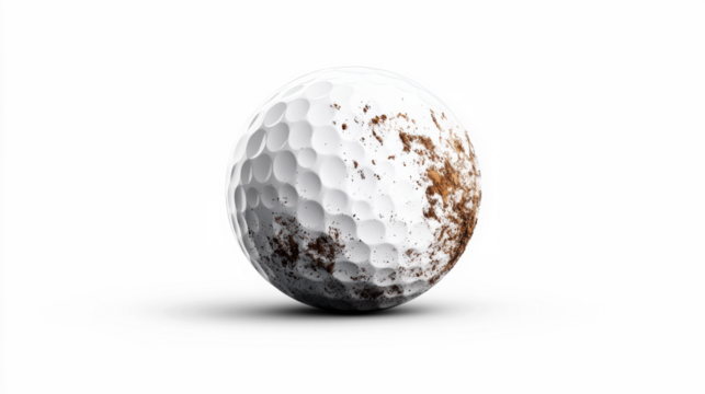 Golf ball with dirt on transparent background