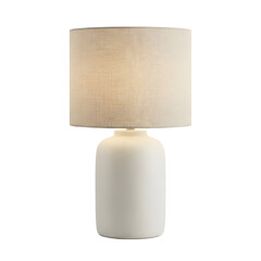 Modern Minimalist Table Lamp with White Ceramic Base and Fabric Shade Isolated on Transparent Background (PNG)