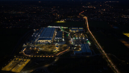 Waltham Cross AI Data Center Night Aerial View.