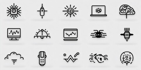 Technology, ai, and computing line icons set
